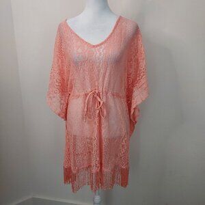 Indian Tropical Fashion Lace Pullover Peach Swimsuit Cover-up NWT Size L/XL